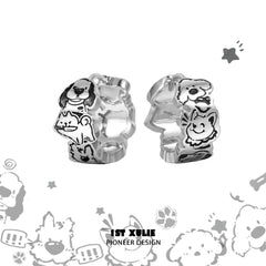 1ST XULIE "Graffiti Puppy" Playful Enamel Stud Earrings in Platinum Plating - Product View