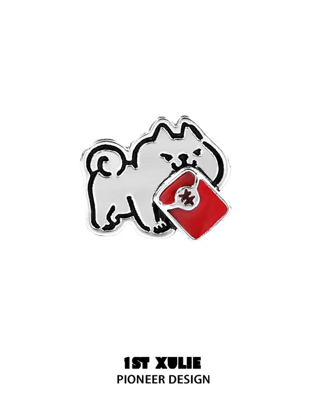 1ST XULIE "Graffiti Puppy Spring Festival" Mismatched Chinese New Year Stud Earrings in Platinum Plated Brass - Packaging View