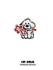 1ST XULIE "Graffiti Puppy Spring Festival" Mismatched Chinese New Year Stud Earrings in Platinum Plated Brass - Packaging View