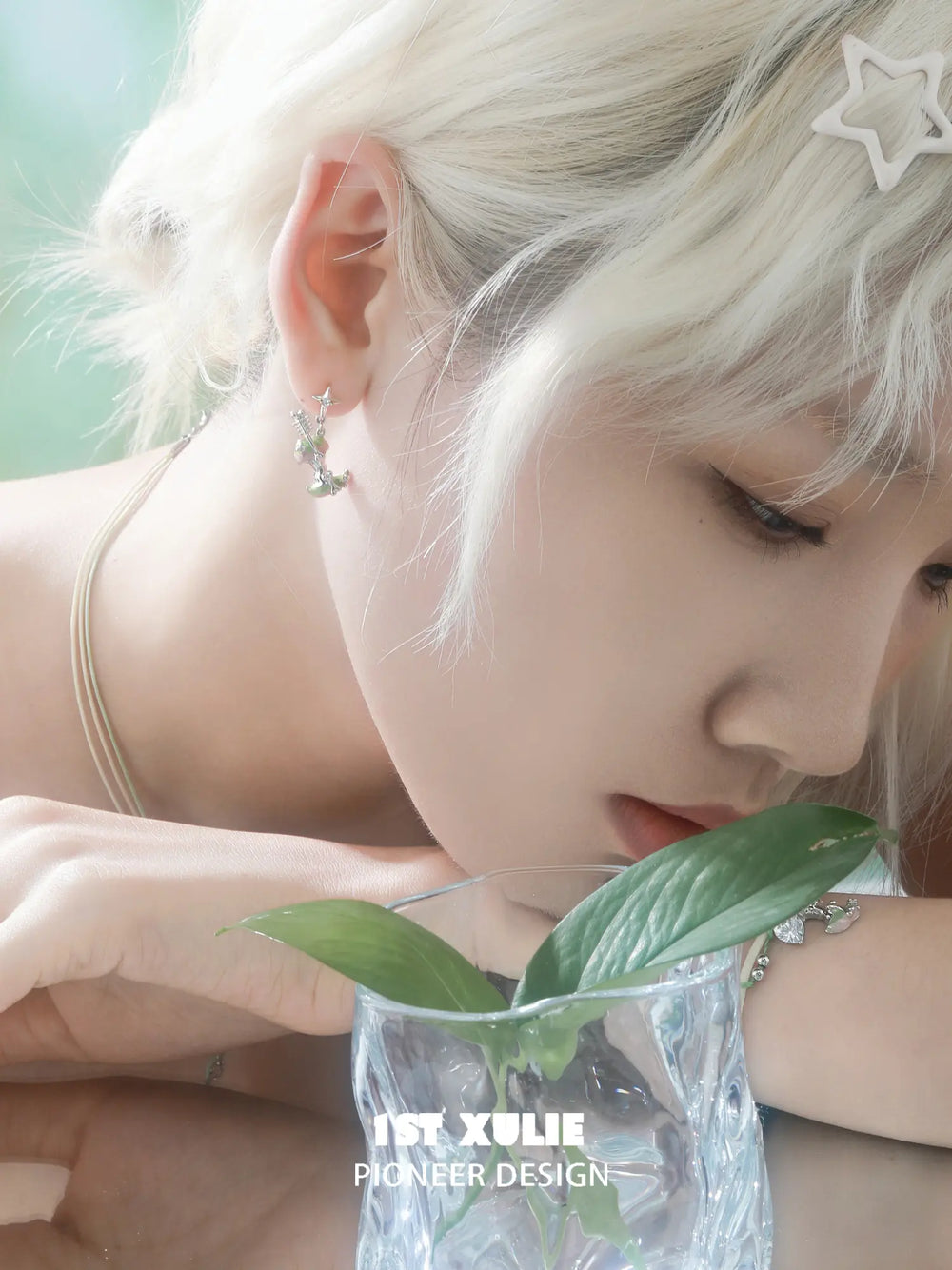 1ST XULIE Jewelry "Cuties' Appleland" Green Apple Enamel Drop Earrings in Rhodium Plated - Product View