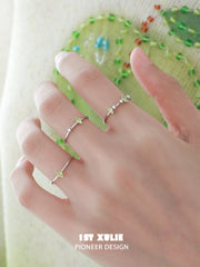 1ST XULIE "Cuties' Appleland" Dainty Green Apple Stacking Open Ring in 925 Sterling Silver - Angled View