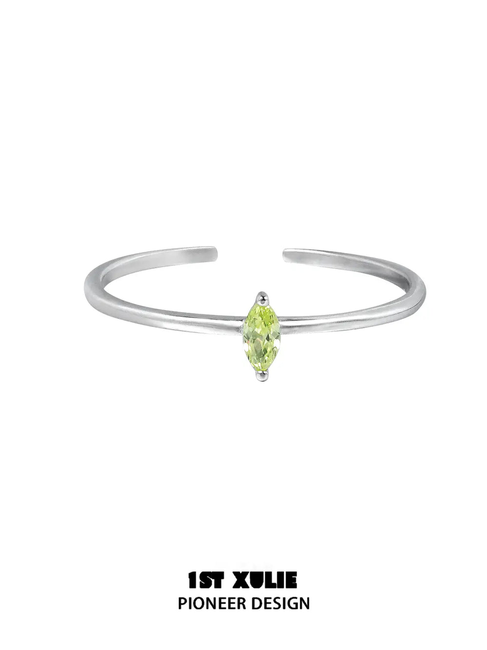 1ST XULIE "Cuties' Appleland" Dainty Green Apple Stacking Open Ring in 925 Sterling Silver - Product View