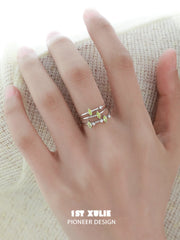 1ST XULIE "Cuties' Appleland" Dainty Green Apple Stacking Open Ring in 925 Sterling Silver - Style Variations