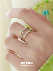 1ST XULIE "Cuties' Appleland" Dainty Green Apple Stacking Open Ring in 925 Sterling Silver - Size Comparison