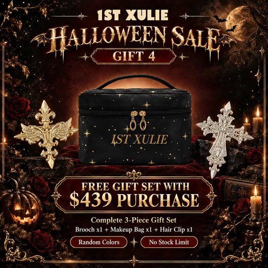 Halloween Sale Gift 4: one brooch, one velvet makeup bag and one hair clip free with a $439 purchase; random colors; no promotional quantity cap.