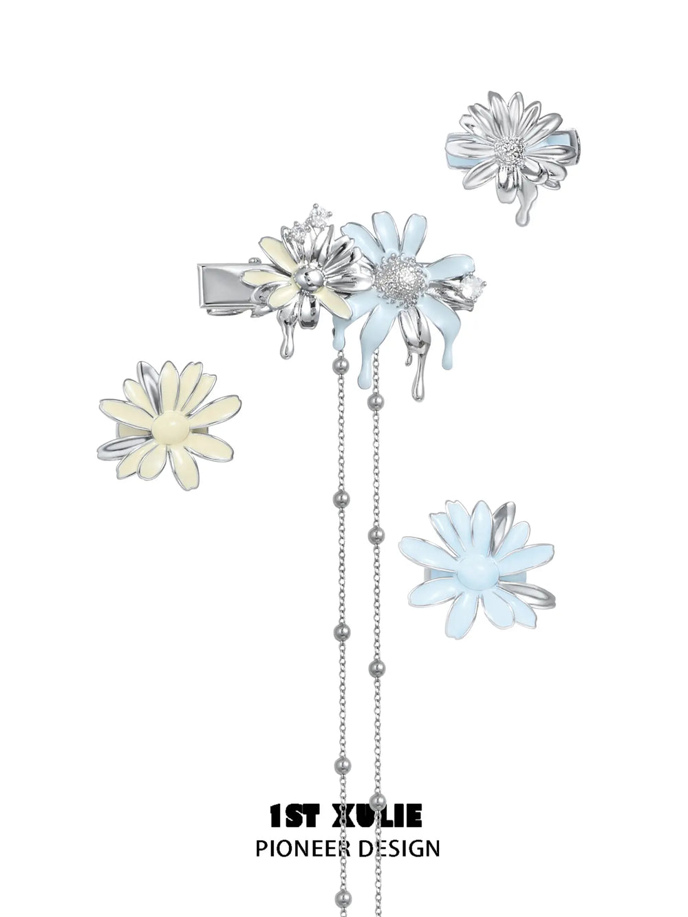 1ST XULIE Jewelry "DAISY" Hand-Painted Daisy Hair Cuff in Enamel - Angle View 1