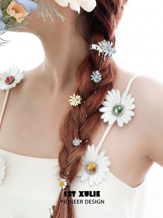 1ST XULIE Jewelry "DAISY" Hand-Painted Daisy Hair Cuff in Enamel - Side View