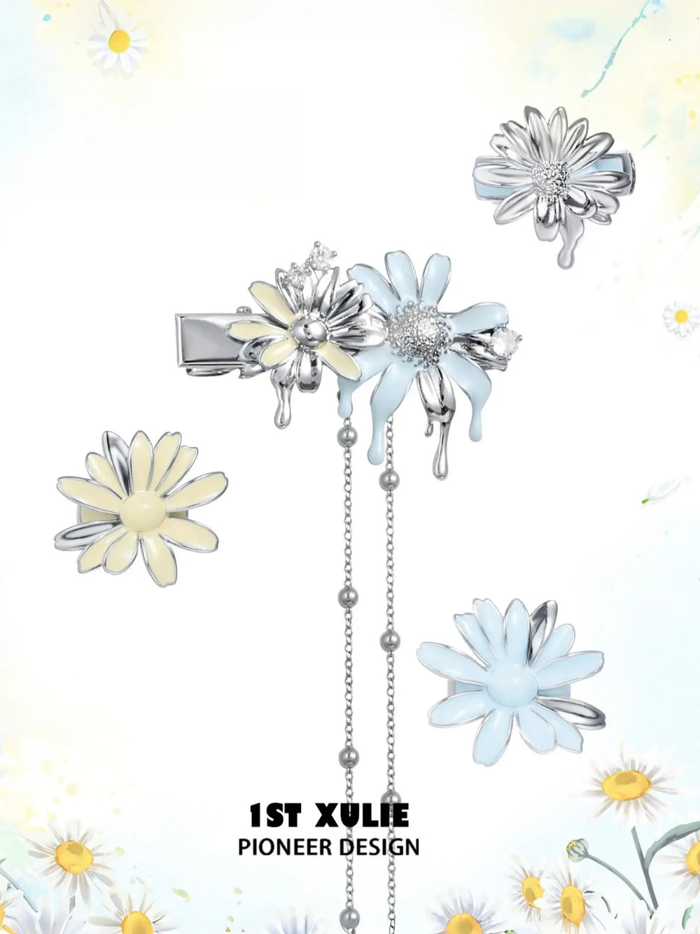 1ST XULIE Jewelry "DAISY" Hand-Painted Daisy Hair Cuff in Enamel - Texture Detail