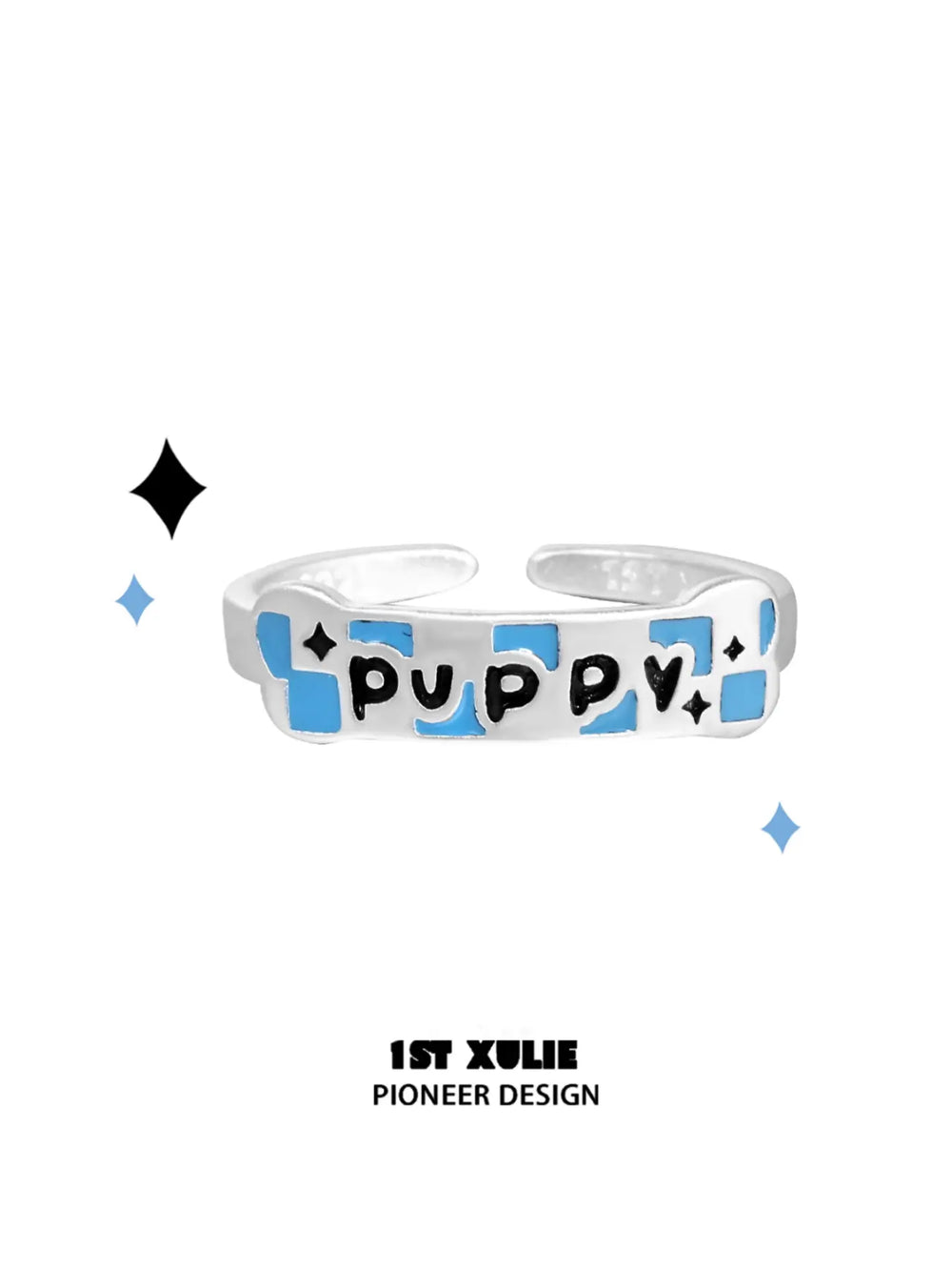 1ST XULIE "Angel Cuties" Hand-Painted Kitten & Puppy Statement Animal Ring in 925 Sterling Silver - Product View of Three Styles