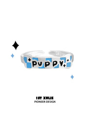 1ST XULIE "Angel Cuties" Hand-Painted Kitten & Puppy Statement Animal Ring in 925 Sterling Silver - Product View of Three Styles