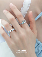 1ST XULIE "Angel Cuties" Hand-Painted Kitten & Puppy Statement Animal Ring in 925 Sterling Silver - Side View
