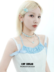 1ST XULIE "Angel Cuties" Hand-Painted Puppy & Plaid Choker Necklace Set in Platinum Plated & Resin - Angle View