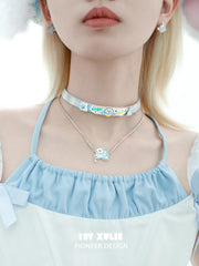 1ST XULIE "Angel Cuties" Hand-Painted Puppy & Plaid Choker Necklace Set in Platinum Plated & Resin - Lifestyle Shot