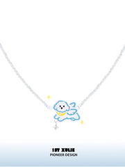 1ST XULIE "Angel Cuties" Hand-Painted Puppy & Plaid Choker Necklace Set in Platinum Plated & Resin - Product View 2