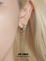 1ST XULIE Jewelry "RAINBOW CAT" Handmade Enamel Rainbow Cat Stud Earrings in Brass - Angle 2
