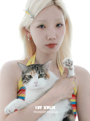 1ST XULIE Jewelry "RAINBOW CAT" Handmade Enamel Rainbow Cat Stud Earrings in Brass - Product View