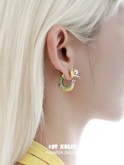 1ST XULIE Jewelry "RAINBOW CAT" Handmade Enamel Rainbow Cat Stud Earrings in Brass - On Model