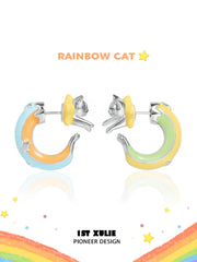 1ST XULIE Jewelry "RAINBOW CAT" Handmade Enamel Rainbow Cat Stud Earrings in Brass - Packaging View