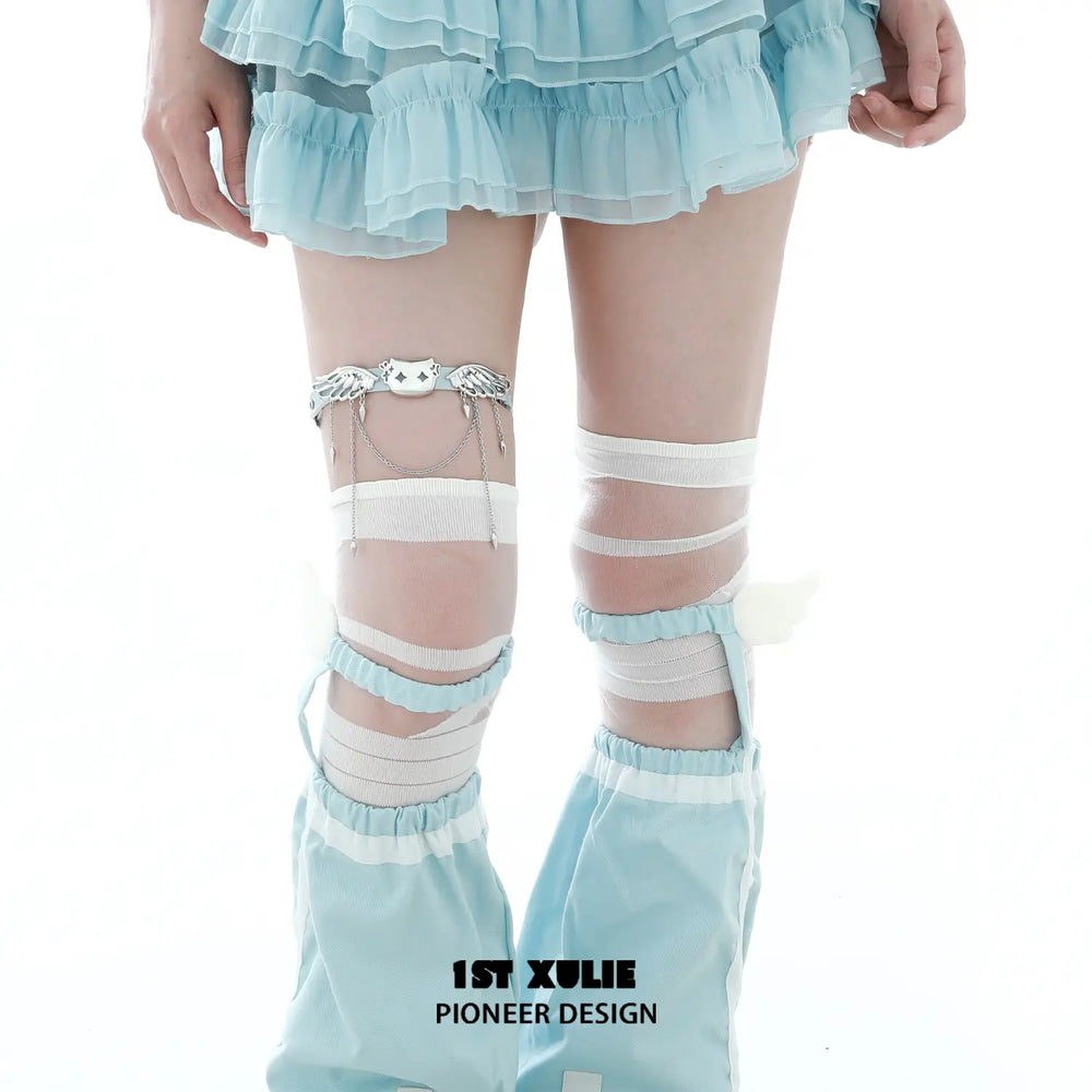 1ST XULIE "Angel Cuties" Heart Buckle Leg Garter & Choker in Ultra-Fiber Leather - Side View