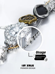1ST XULIE "Immortal Lover" Iced Out Moissanite Watch Bracelet in Platinum Plated - Angled View