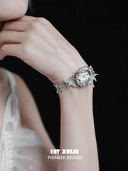 1ST XULIE "Immortal Lover" Iced Out Moissanite Watch Bracelet in Platinum Plated - Texture Detail