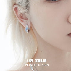 1ST XULIE "Ice Age" Statement Icicle Crystal Dangle Earrings in Platinum Plated Finish - Detail Shot