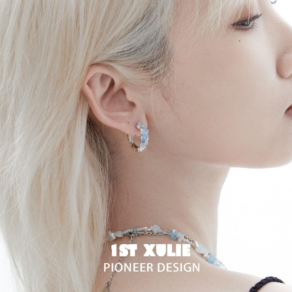 1ST XULIE "Ice Age" Statement Icicle Crystal Dangle Earrings in Platinum Plated Finish - On Model