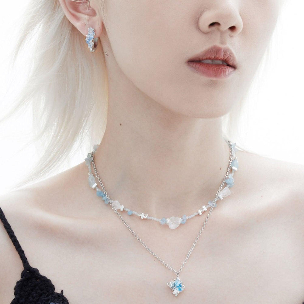 1ST XULIE "Ice Age" Statement Icicle Crystal Dangle Earrings in Platinum Plated Finish - On Model Close Up