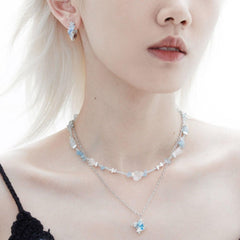 1ST XULIE "Ice Age" Statement Icicle Crystal Dangle Earrings in Platinum Plated Finish - On Model Close Up
