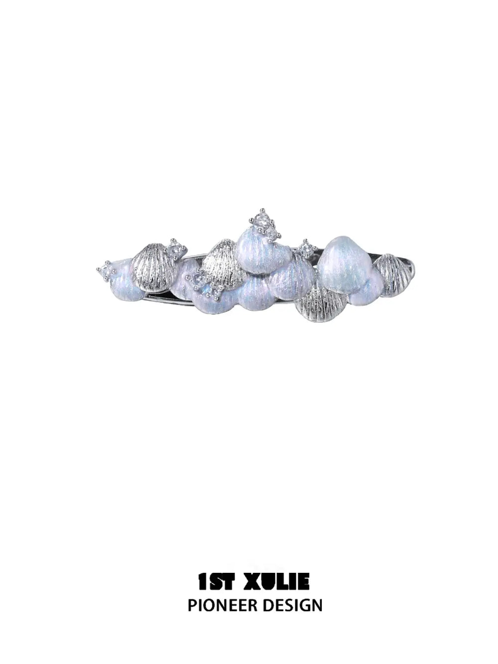 1ST XULIE Jewelry "ATLANTIS" Iridescent Seashell Hair Clips in Rhodium Plated Brass - Back View