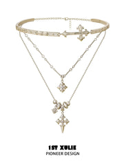 1ST XULIE Jewelry "Bastet" Iris Cross Pendant Necklace in 18K Gold Plated Brass - Angle View 1