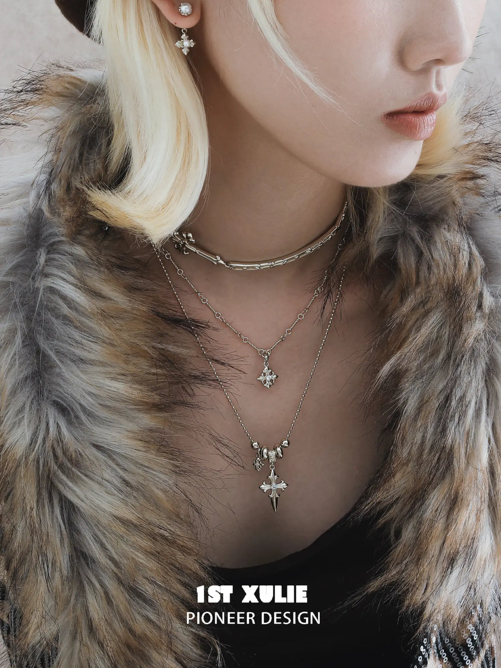 1ST XULIE Jewelry "Bastet" Iris Cross Pendant Necklace in 18K Gold Plated Brass - Product View