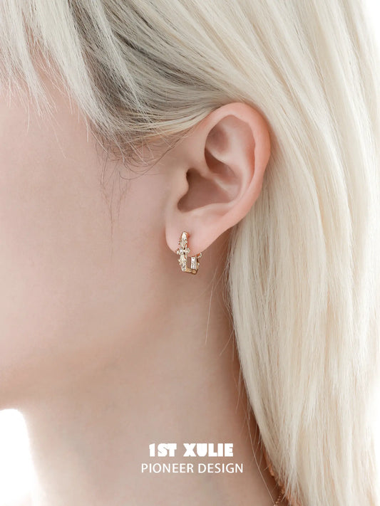 1ST XULIE Jewelry "Bastet" Iris Dangle Huggie Hoop Earrings in Platinum Plated - Product View