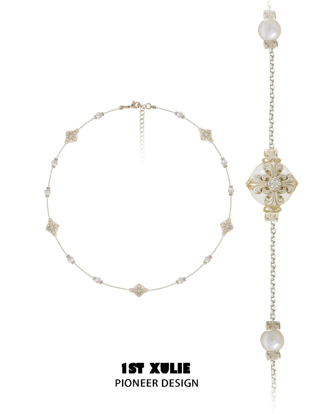 1ST XULIE Jewelry "Bastet" Vintage Iris Pearl Statement Pendant Necklace - Angle 2