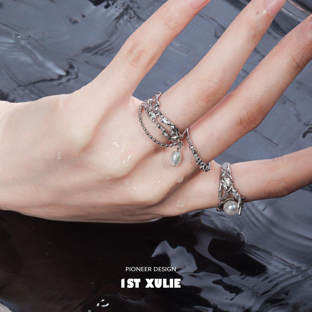 1ST XULIE "Tears of Mermaid" Irregular Mermaid Tear Adjustable Open Ring in 925 Sterling Silver - Detail Shot
