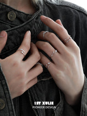 1ST XULIE "Silver Angel" Irregular Twisted Adjustable Stacking Ring Set in 925 Sterling Silver - Back View