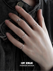 1ST XULIE "Silver Angel" Irregular Twisted Adjustable Stacking Ring Set in 925 Sterling Silver - Detail Shot