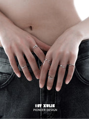 1ST XULIE "Silver Angel" Irregular Twisted Adjustable Stacking Ring Set in 925 Sterling Silver - On Model Close-Up