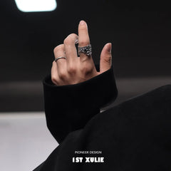 1ST XULIE "Daybreak" Dark Style Irregular Zirconia Statement Ring in 925 Sterling Silver - Detail Shot