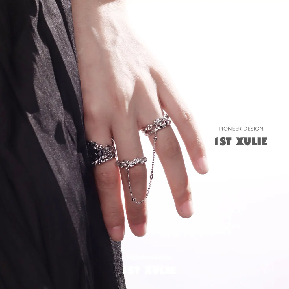 1ST XULIE "Daybreak" Dark Style Irregular Zirconia Statement Ring in 925 Sterling Silver - Side View
