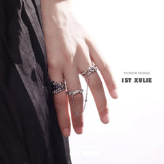 1ST XULIE "Daybreak" Dark Style Irregular Zirconia Statement Ring in 925 Sterling Silver - Side View