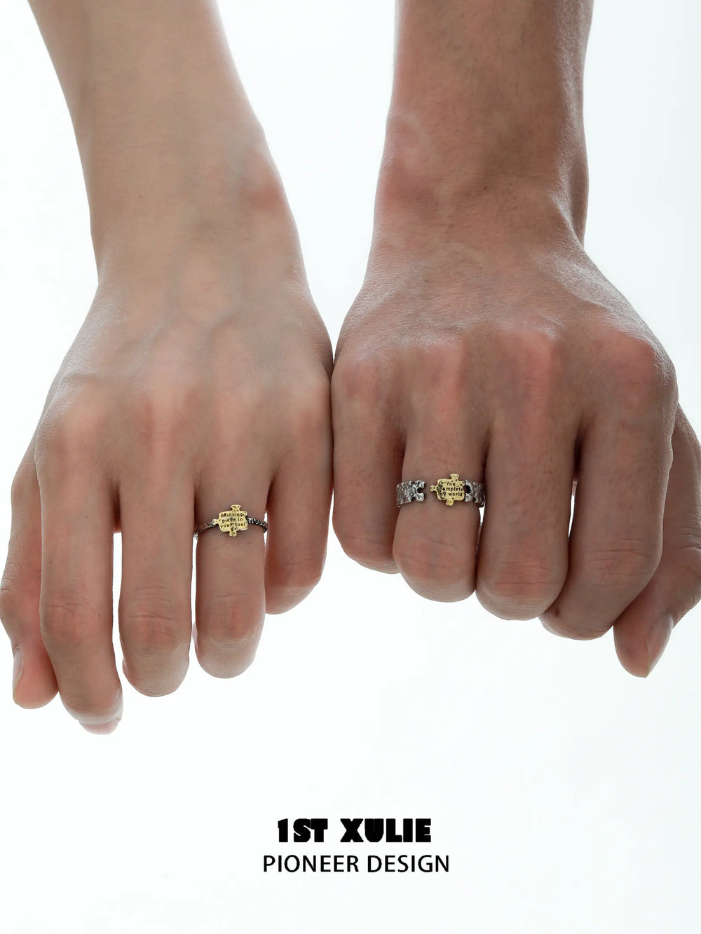 1ST XULIE "Immortal Lover" Jigsaw Puzzle Adjustable Open Ring in 925 Sterling Silver - Angled View