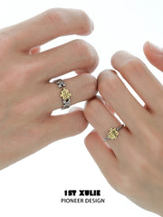 1ST XULIE "Immortal Lover" Jigsaw Puzzle Adjustable Open Ring in 925 Sterling Silver - Couple's Set View