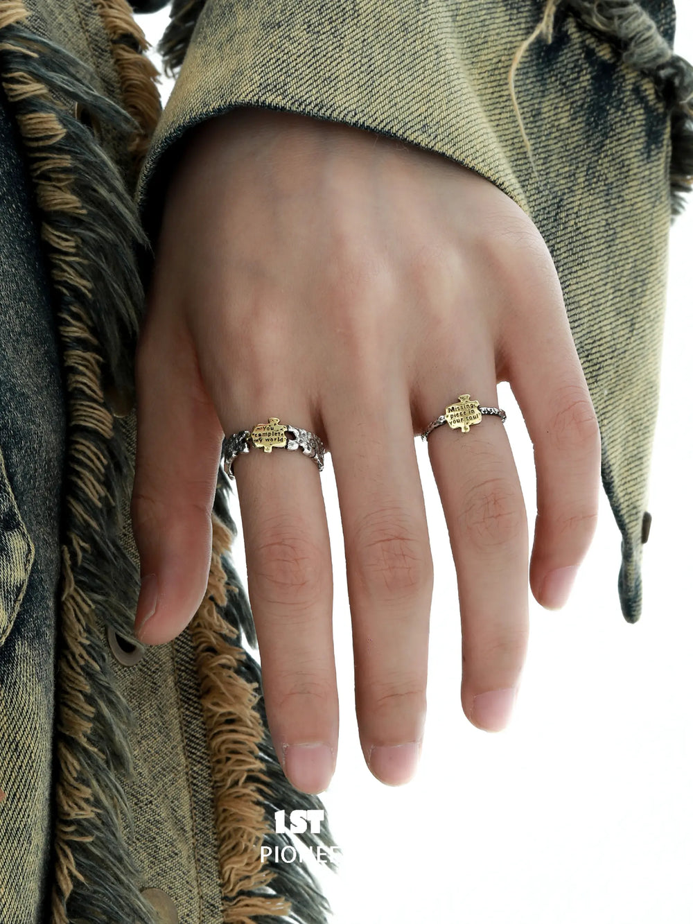 1ST XULIE "Immortal Lover" Jigsaw Puzzle Adjustable Open Ring in 925 Sterling Silver - Detail Shot