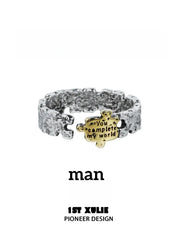 1ST XULIE "Immortal Lover" Jigsaw Puzzle Adjustable Open Ring in 925 Sterling Silver - On Model