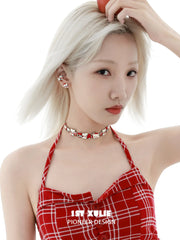 1ST XULIE "Cuties' Appleland" Playful Kitten & Puppy Statement Charm Cuban Choker in Platinum Plated - Back View