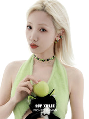 1ST XULIE "Cuties' Appleland" Playful Kitten & Puppy Statement Charm Cuban Choker in Platinum Plated - Charms Detail Shot