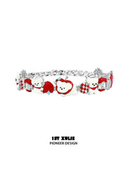 1ST XULIE "Cuties' Appleland" Playful Kitten & Puppy Statement Charm Cuban Choker in Platinum Plated - Detail Shot