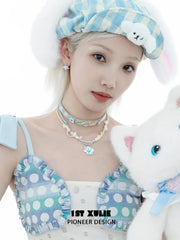 1ST XULIE "Angel Cuties" Kitten & Puppy Hand-Painted Necklace in Platinum Plated & Resin - Clasp Detail