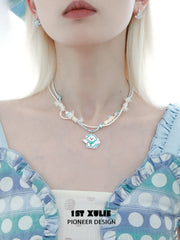 1ST XULIE "Angel Cuties" Kitten & Puppy Hand-Painted Necklace in Platinum Plated & Resin - Detail Shot